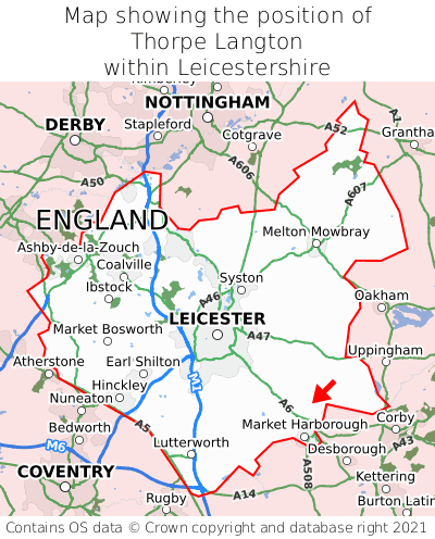 Map showing location of Thorpe Langton within Leicestershire