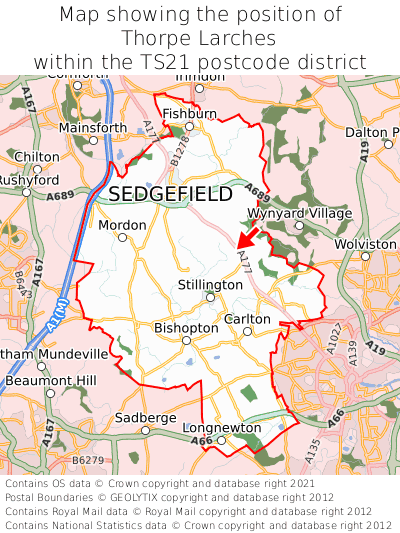 Map showing location of Thorpe Larches within TS21