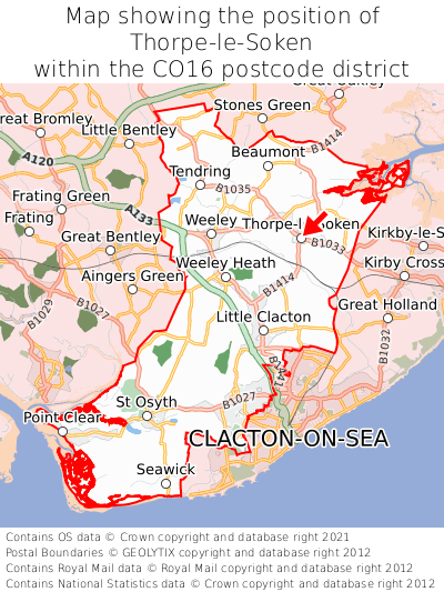 Map showing location of Thorpe-le-Soken within CO16