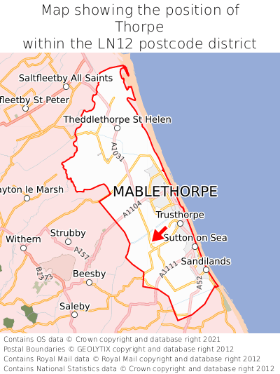 Map showing location of Thorpe within LN12