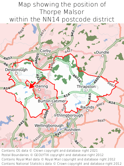 Map showing location of Thorpe Malsor within NN14