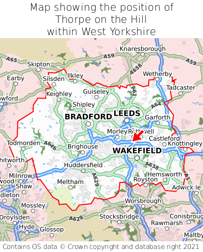 Map showing location of Thorpe on the Hill within West Yorkshire