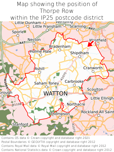 Map showing location of Thorpe Row within IP25