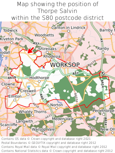 Map showing location of Thorpe Salvin within S80