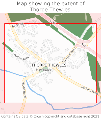Map showing extent of Thorpe Thewles as bounding box