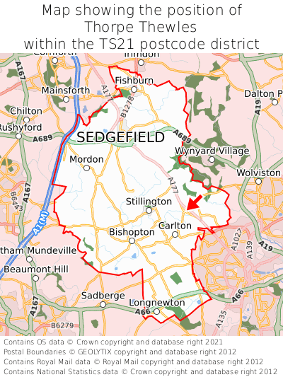 Map showing location of Thorpe Thewles within TS21