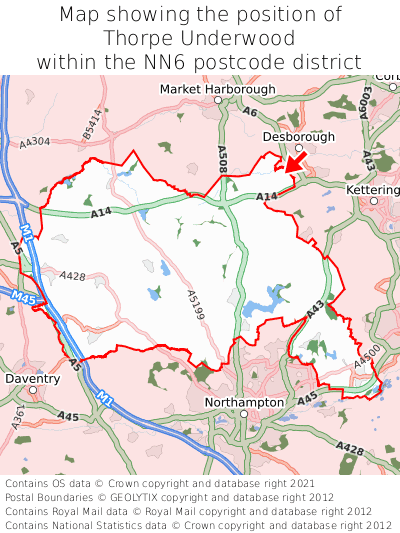 Map showing location of Thorpe Underwood within NN6