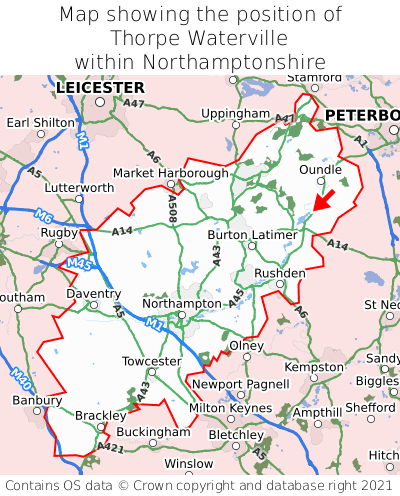 Map showing location of Thorpe Waterville within Northamptonshire