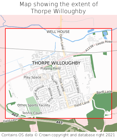 Map showing extent of Thorpe Willoughby as bounding box
