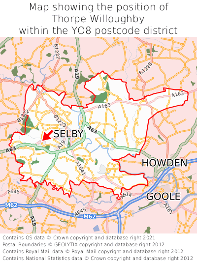 Map showing location of Thorpe Willoughby within YO8