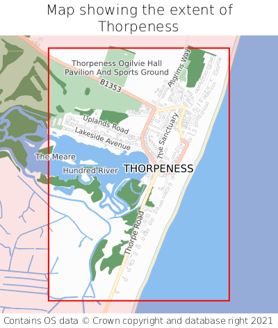 Map showing extent of Thorpeness as bounding box