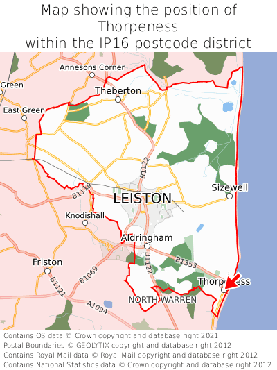 Map showing location of Thorpeness within IP16