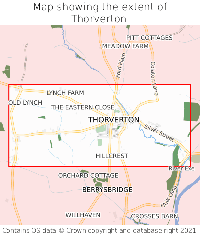 Map showing extent of Thorverton as bounding box