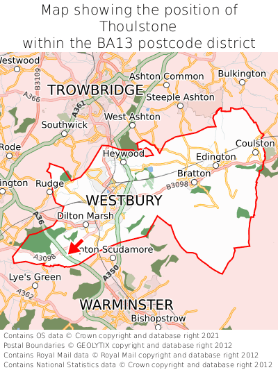 Map showing location of Thoulstone within BA13