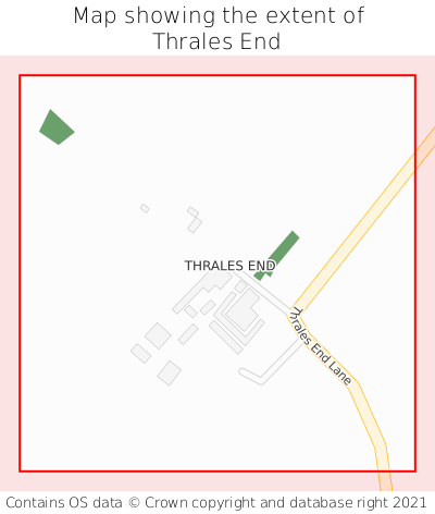 Map showing extent of Thrales End as bounding box