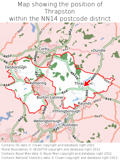 Map showing location of Thrapston within NN14