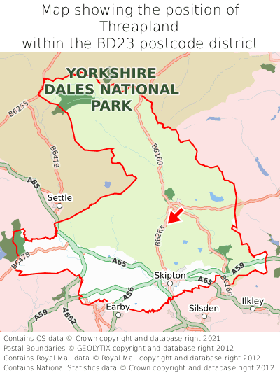 Map showing location of Threapland within BD23