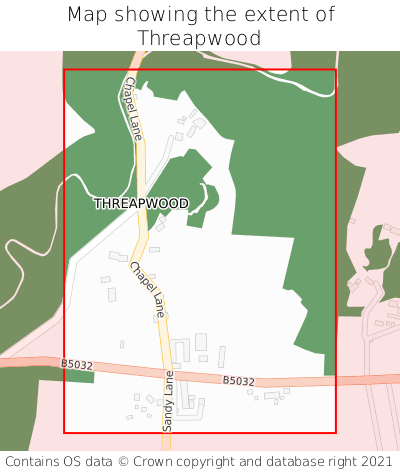 Map showing extent of Threapwood as bounding box