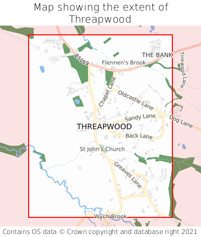 Map showing extent of Threapwood as bounding box