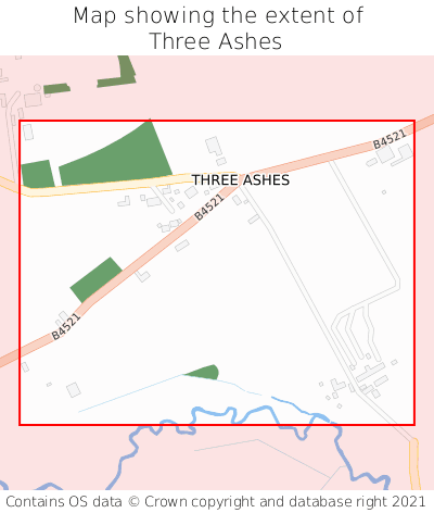 Map showing extent of Three Ashes as bounding box