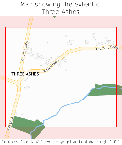 Map showing extent of Three Ashes as bounding box