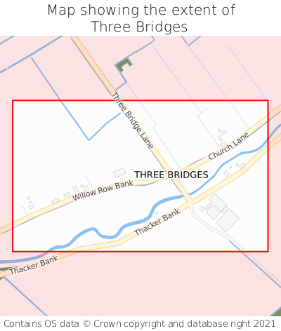 Map showing extent of Three Bridges as bounding box