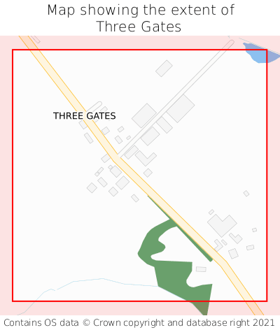 Map showing extent of Three Gates as bounding box