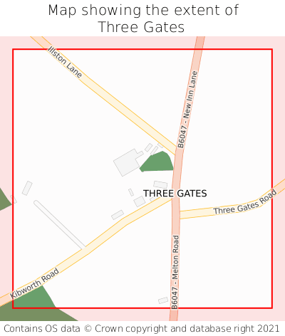 Map showing extent of Three Gates as bounding box