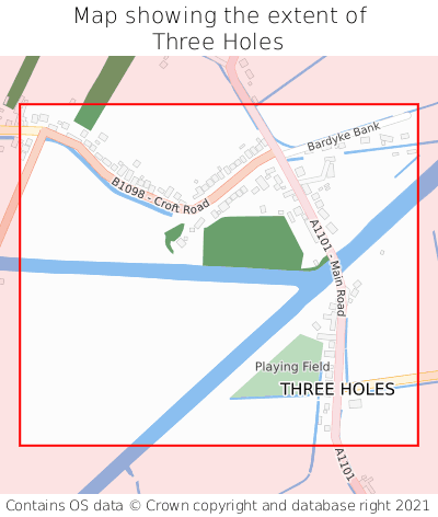 Map showing extent of Three Holes as bounding box