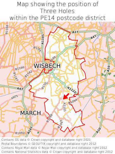 Map showing location of Three Holes within PE14