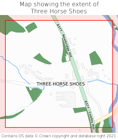 Map showing extent of Three Horse Shoes as bounding box