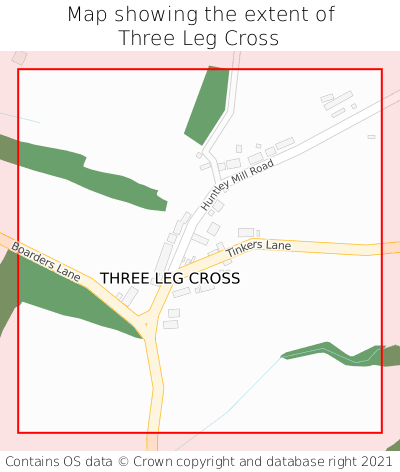 Map showing extent of Three Leg Cross as bounding box