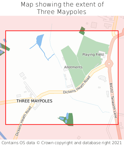 Map showing extent of Three Maypoles as bounding box