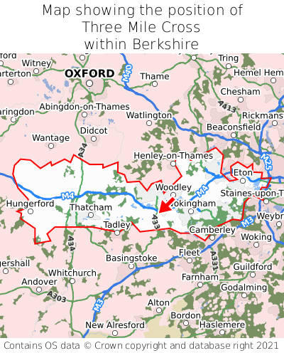 Map showing location of Three Mile Cross within Berkshire