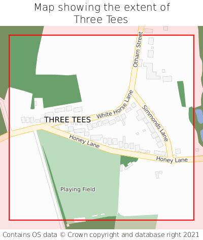 Map showing extent of Three Tees as bounding box