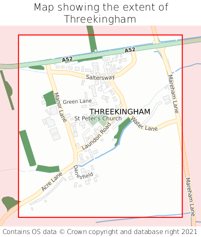 Map showing extent of Threekingham as bounding box
