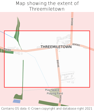 Map showing extent of Threemiletown as bounding box