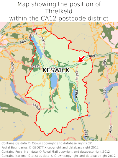 Map showing location of Threlkeld within CA12