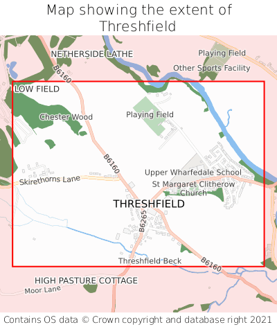 Map showing extent of Threshfield as bounding box