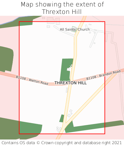 Map showing extent of Threxton Hill as bounding box