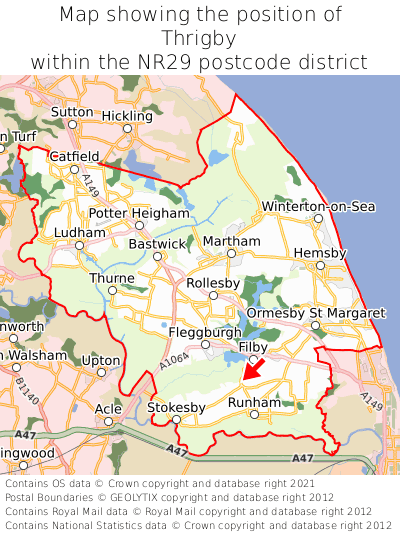 Map showing location of Thrigby within NR29