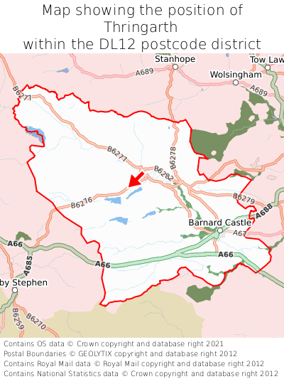 Map showing location of Thringarth within DL12