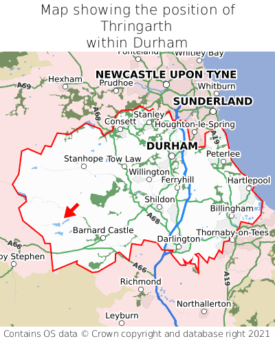 Map showing location of Thringarth within Durham