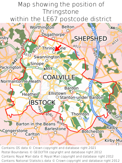Map showing location of Thringstone within LE67