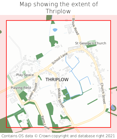 Map showing extent of Thriplow as bounding box