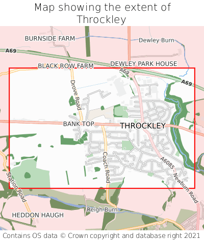 Map showing extent of Throckley as bounding box