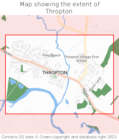Map showing extent of Thropton as bounding box