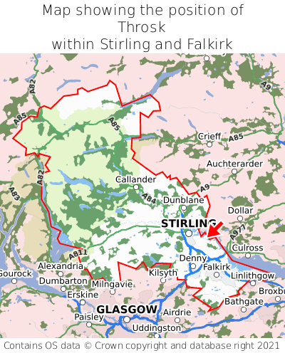 Map showing location of Throsk within Stirling and Falkirk