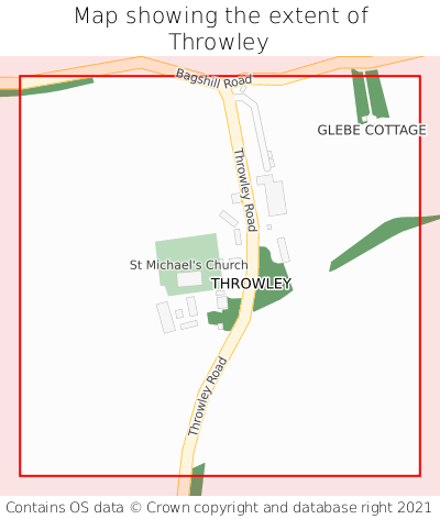 Map showing extent of Throwley as bounding box