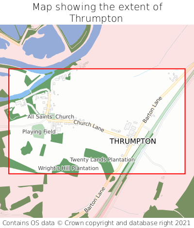 Map showing extent of Thrumpton as bounding box